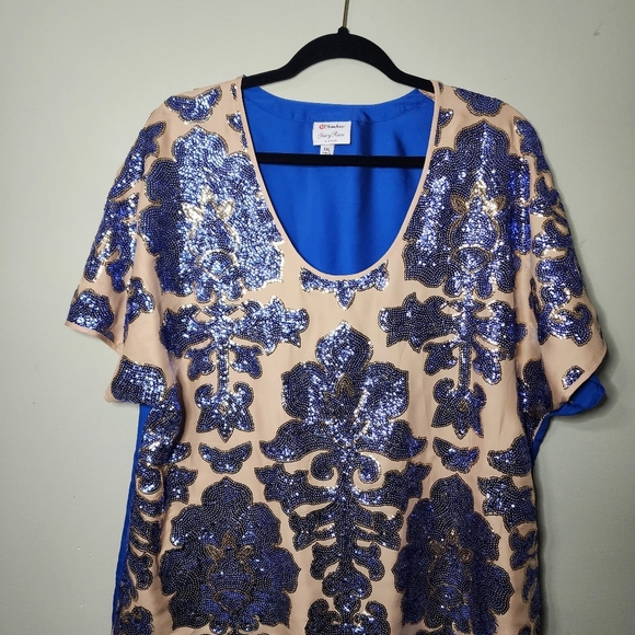 Tracy Reese for Neiman Marcus top royal blue plus size XXL sequin blouse - Picture 11 of 11
